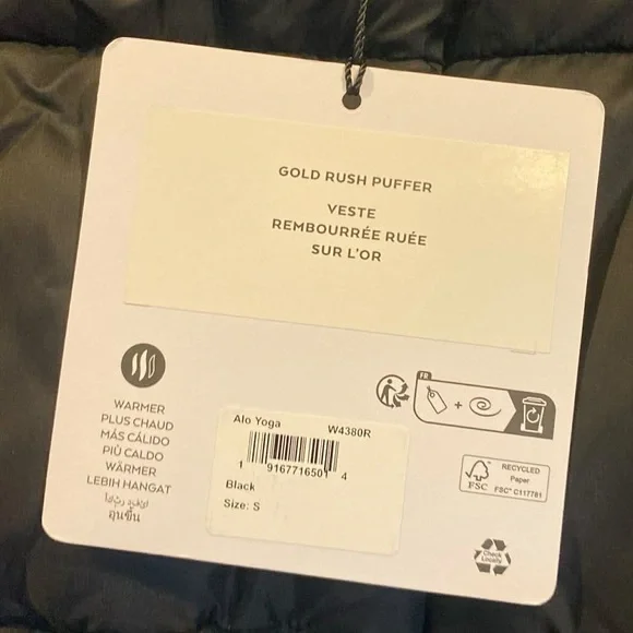 NWT Alo Yoga gold rush puffer BLACK Size S - Picture 3 of 3